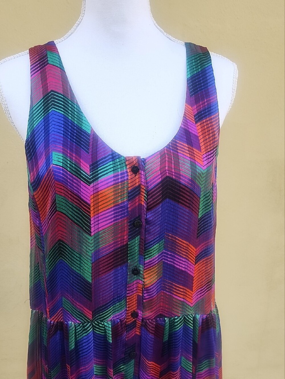 ba&sh Purple Multicolor Chevron Button-Front Mini Dress - Picture 2 of 10